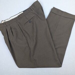 Metropolitan View Mens Brown Micro Houndstooth Pleated Cuffed Wool Pants 38x30